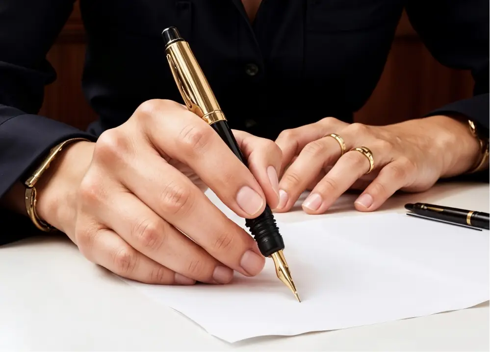 Persona firmando el contrato de arrendamiento con Efectibienes, inmobiliaria en Medellín y el Valle de Aburrá
